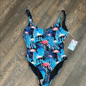 New Hot Coals scoop neck and a‎ low back swimming suit flamingos  Size Medium